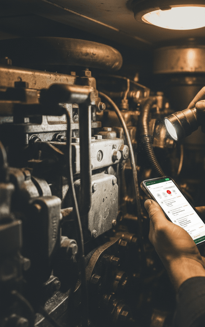 Jachtexpert documenteert machinekamer met smartphone