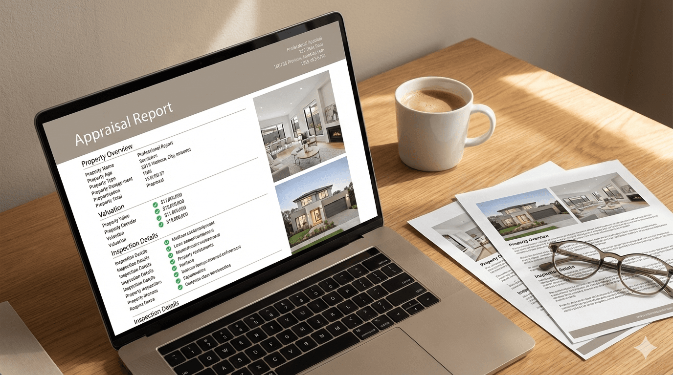 Voorbeeld taxatierapport op laptop